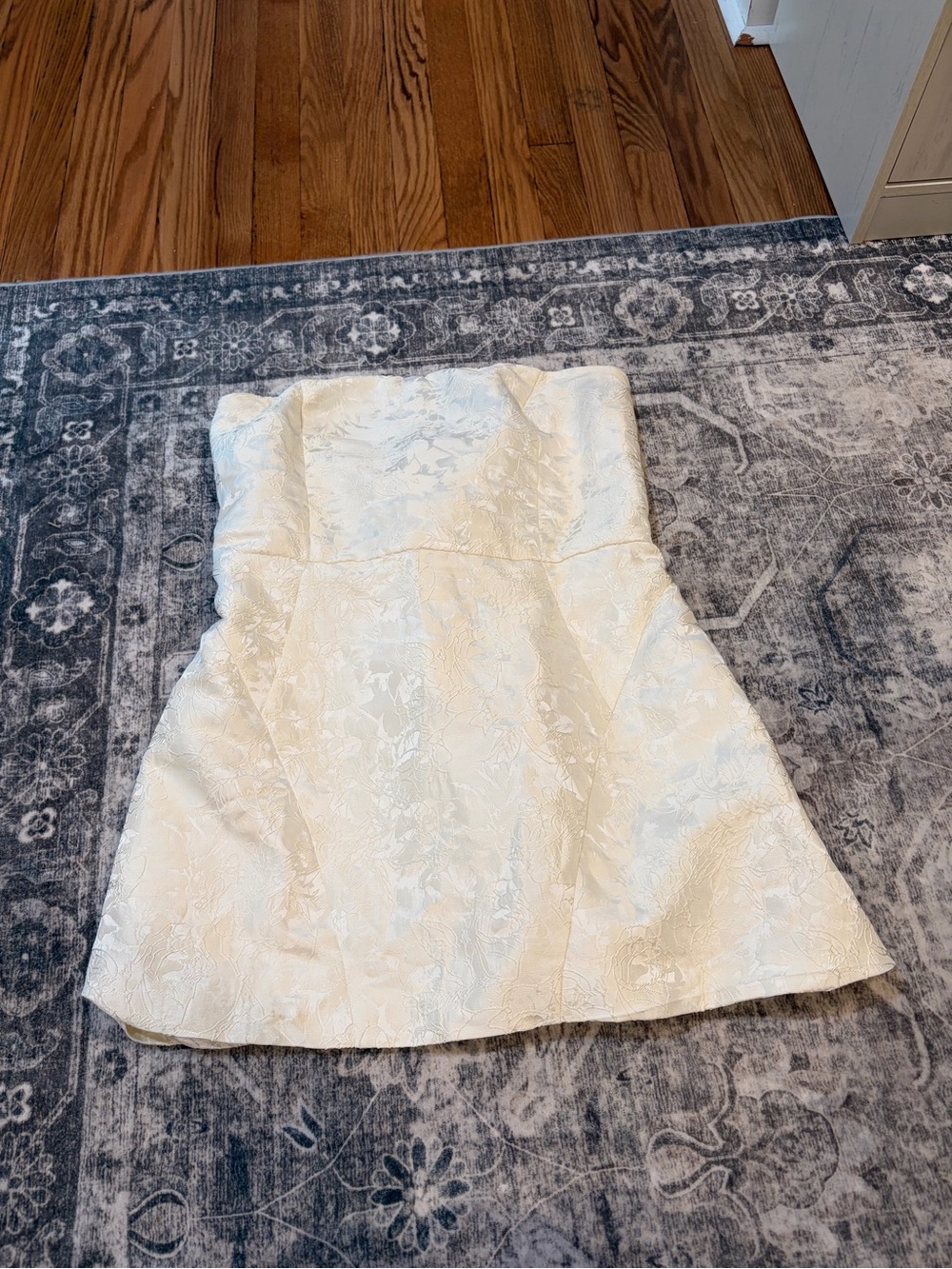 Fashion Nova Cream Strapless Jacquard Mini Dress